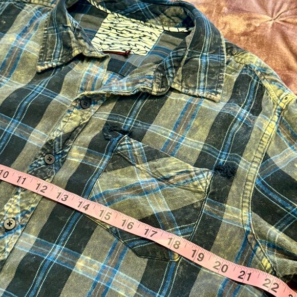 BDG Urban Outfitters Blue & Black Plaid Grunge Button Down Shirt – Distressed M - Picture 4 of 8